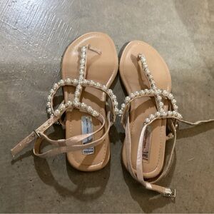 INC Madigane sandals Size 6 T Strap Pearls Rhinestones